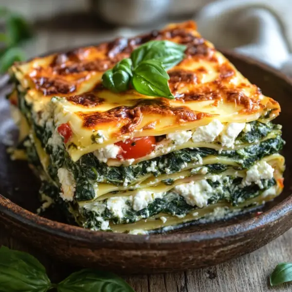 Spinatlasagne mit Feta und Tomaten