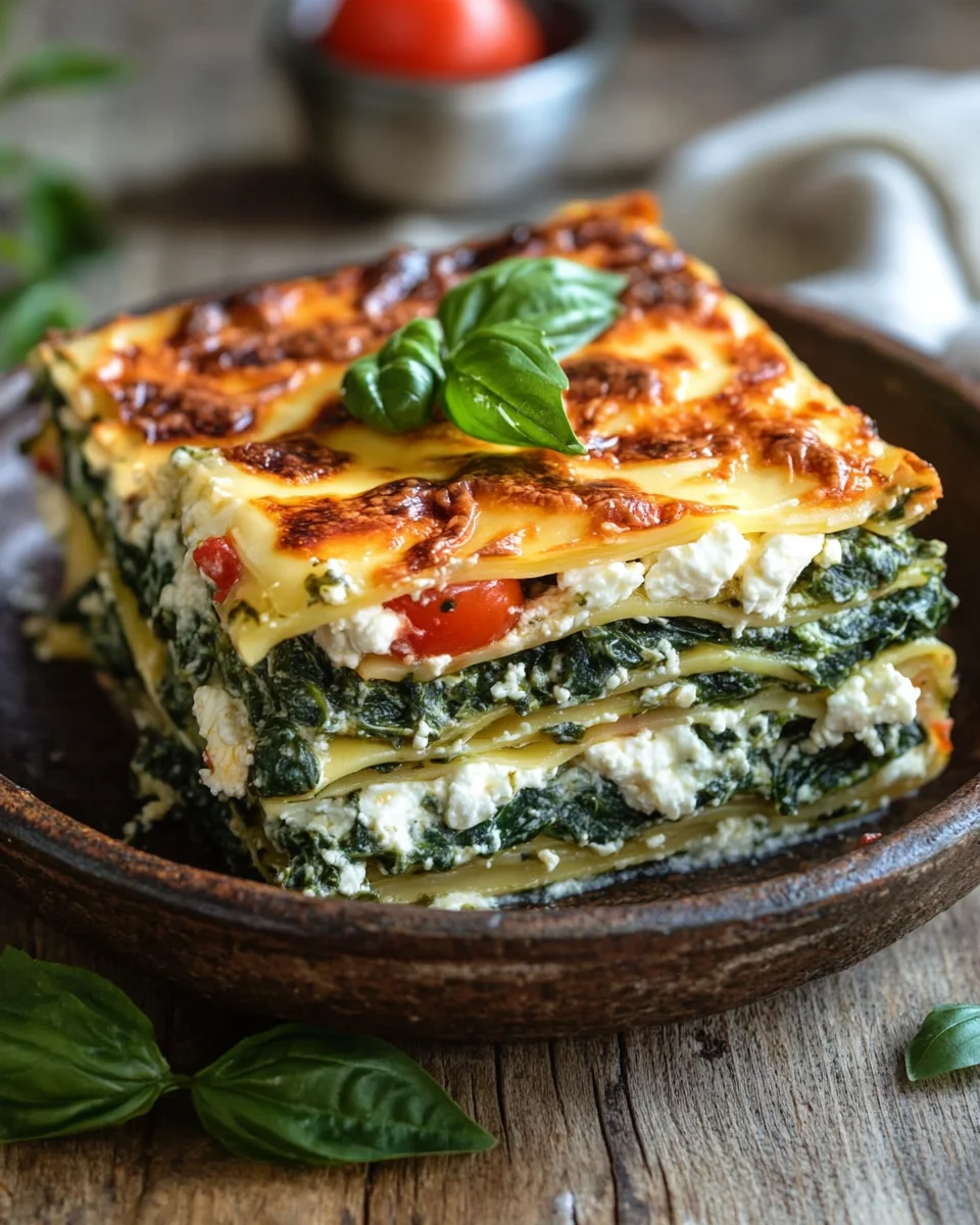 Spinatlasagne mit Feta und Tomaten