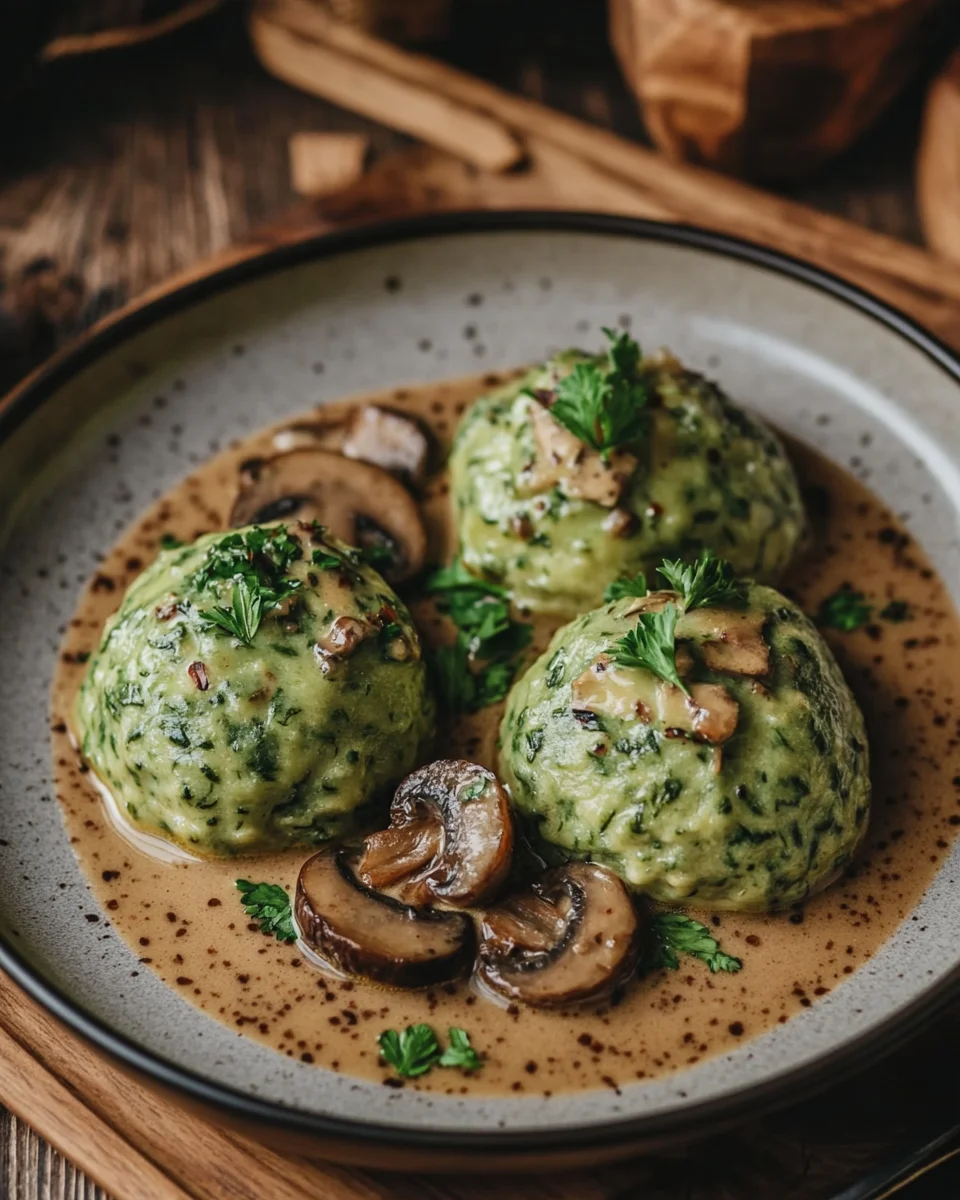 S&uuml;dtiroler Spinatkn&ouml;del mit Pilzrahm